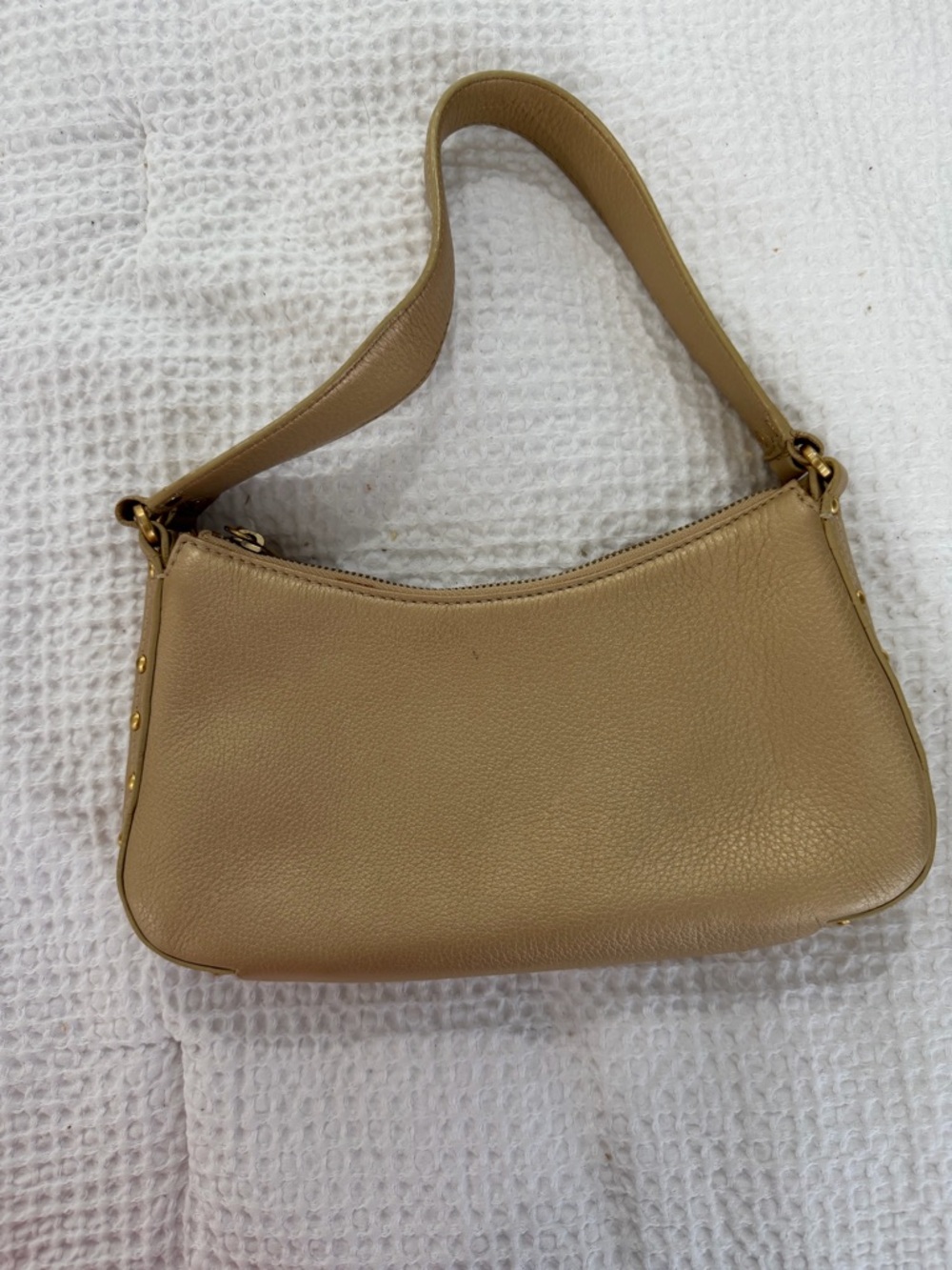 Cole Haan Village  stud Pebbled Leather Shoulder Bag in golden color